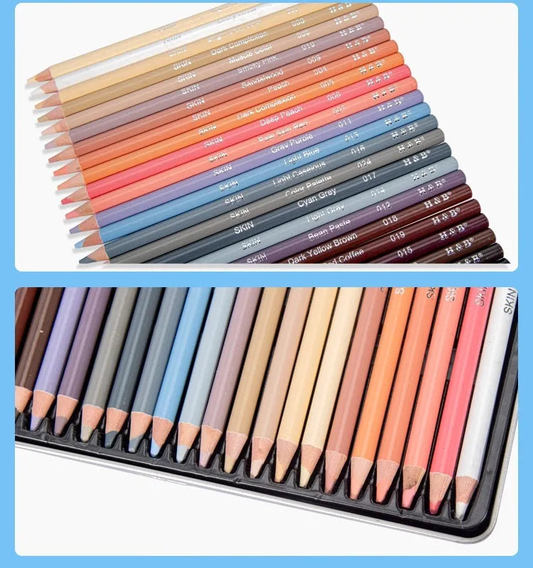 24-colour skin tone pencil set in iron storage box for portrait art