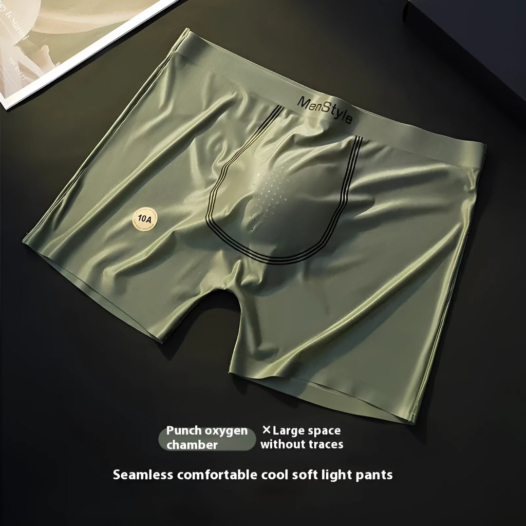 Men's satin ice silk seamless boxers in Moonlight White colour, nylon fabric