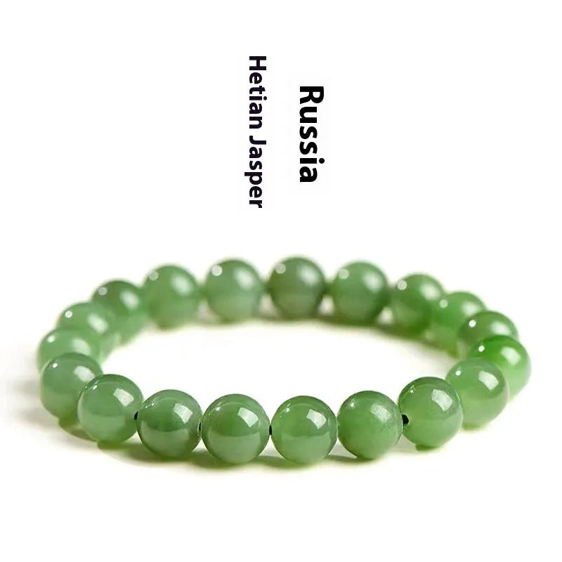 Natural jasper ball bracelet showing polished Hetian jade and jasper stone beads in one of five available sizes from 4mm to 12.8mm.