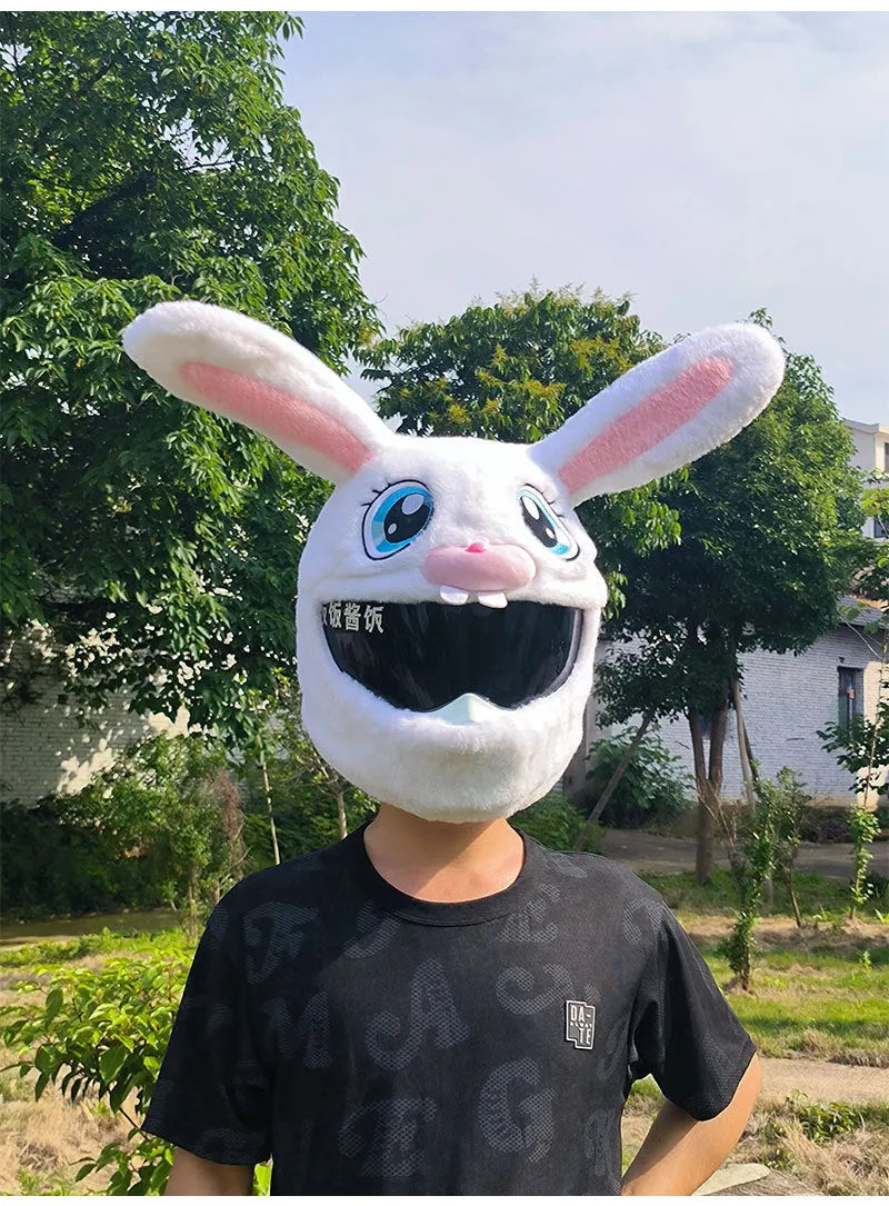 White long-eared rabbit head decorative cover for motorcycle helmet