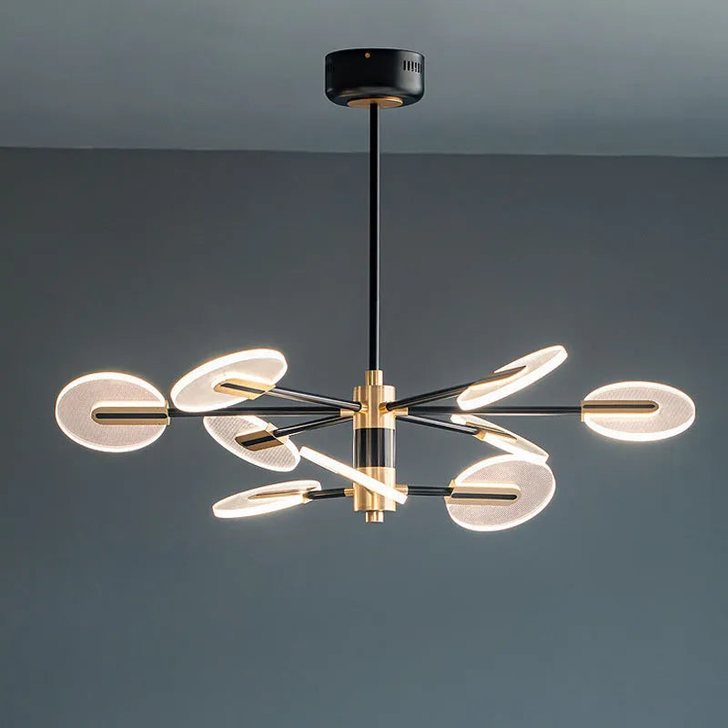 Nordic style iron frame LED pendant chandelier with acrylic body in a multi-head configuration.