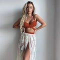 Three-piece backless push up bikini set with removable skirt in creamy white colour
