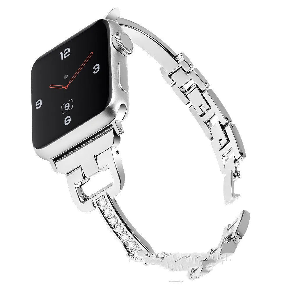 D-shaped metal diamond-cut strap for Apple Watch in multiple colours on a watch body.