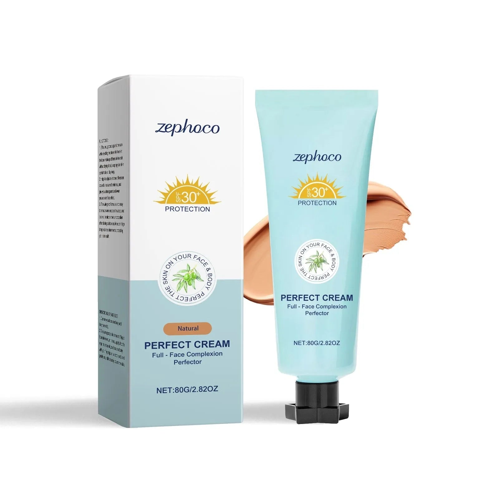Curdling sunscreen moisturising liquid foundation bottle showing ivory white, natural colour, and dark skin shades