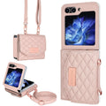 Fashion lanyard phone cover for Samsung Z Flip4 Flip5 Flip6 in purple with crossbody strap and card slot