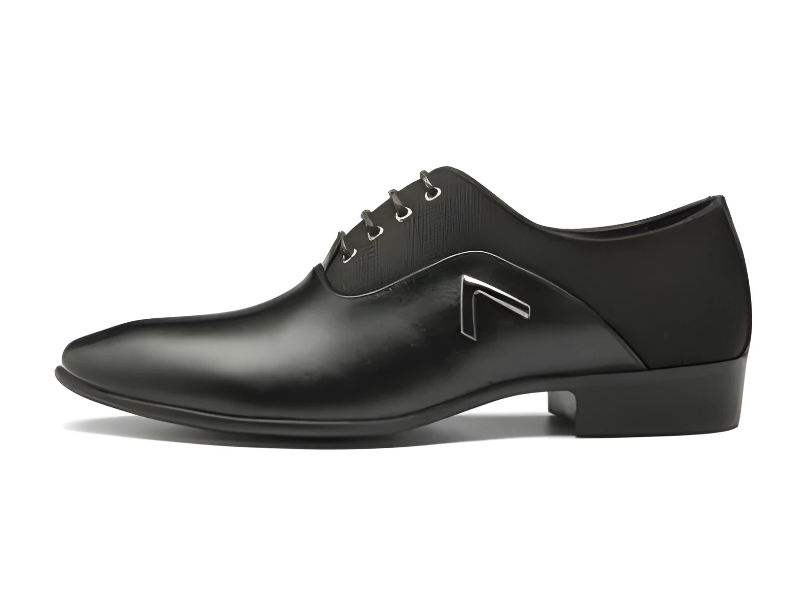 Men's black Oxford shoes with a low-cut PU upper and rubber sole on a white background.