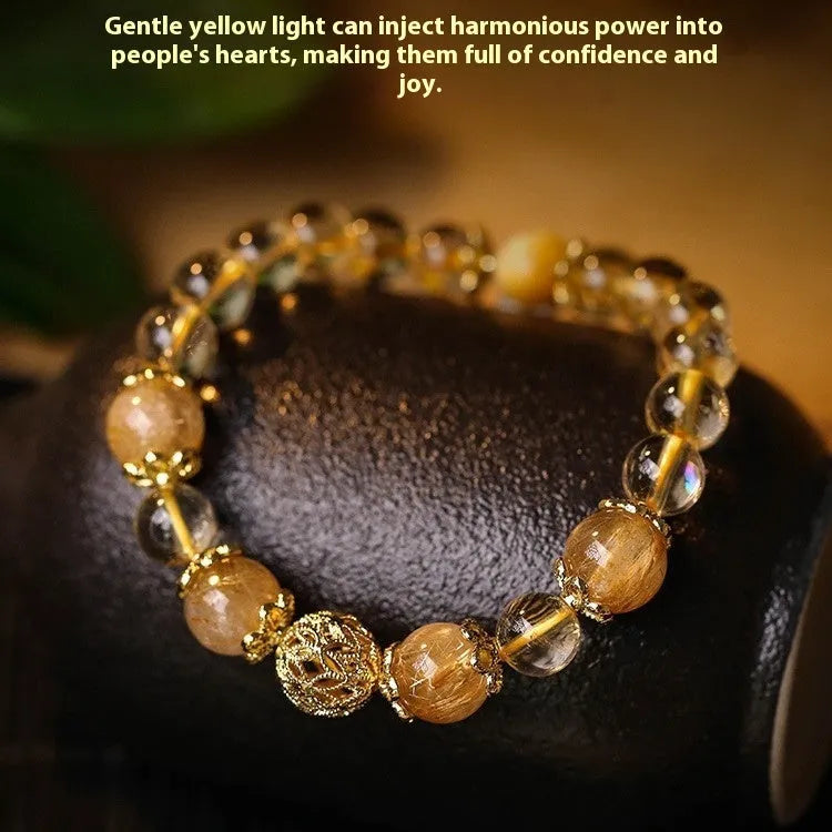 Retro citrine lucky bracelet for women in artificial crystal with gold electroplated finish.