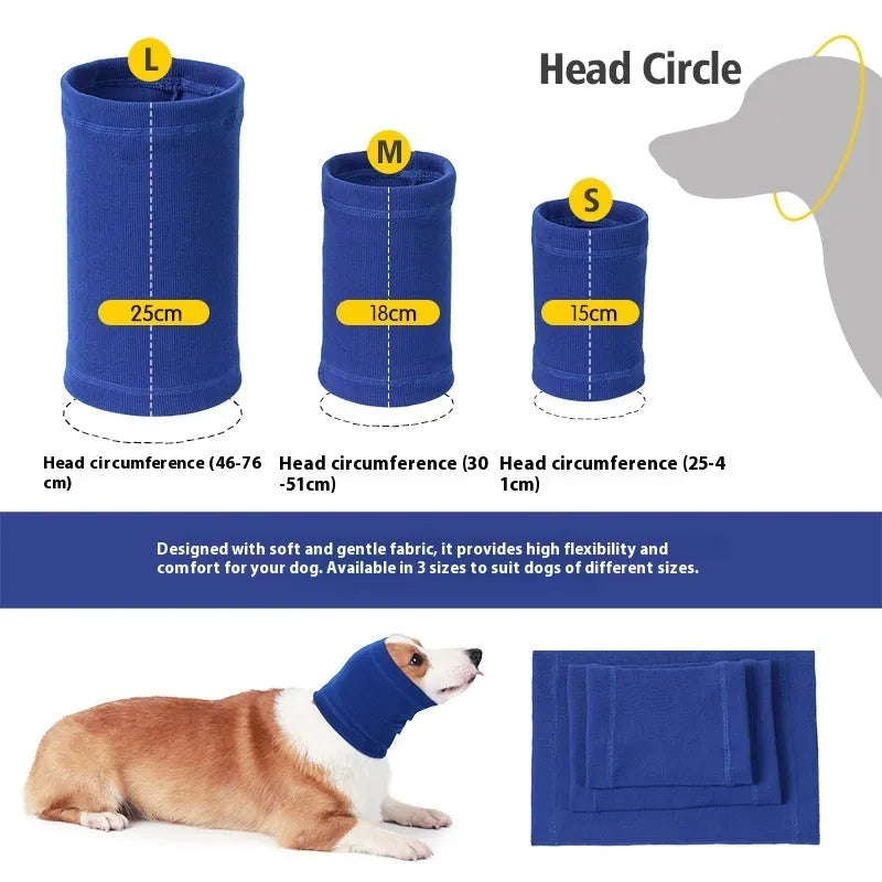 Blue and grey polyester headband scarf for dogs in small, medium, and large sizes