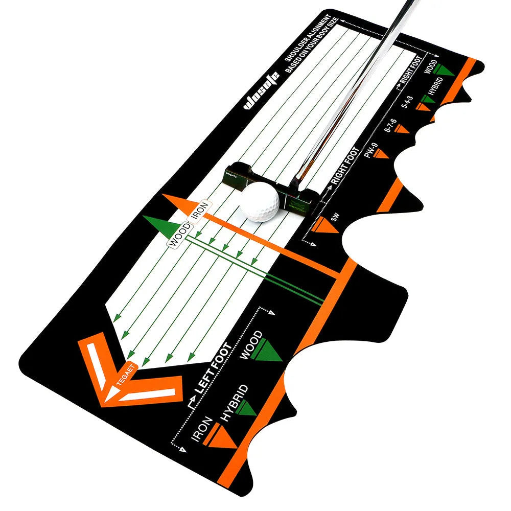 Black neoprene golf swing posture training pad on a practice mat.