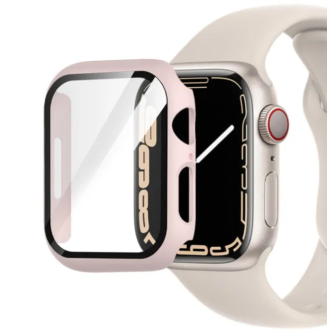 PC tempered film Apple Watch case in transparent showing slim protective design for smartwatch