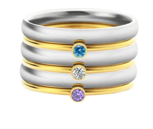 December birthstone engraved titanium steel ring with geometric design and gold electroplating.