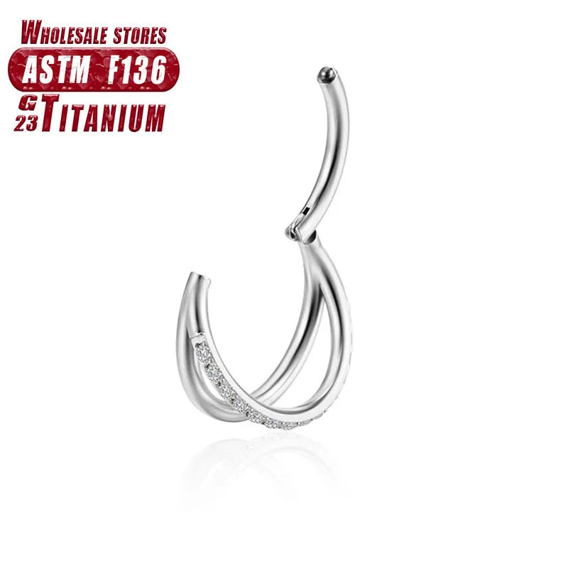 Titanium alloy fork nose ring in silver, gold, black, rose gold and colourful finishes.