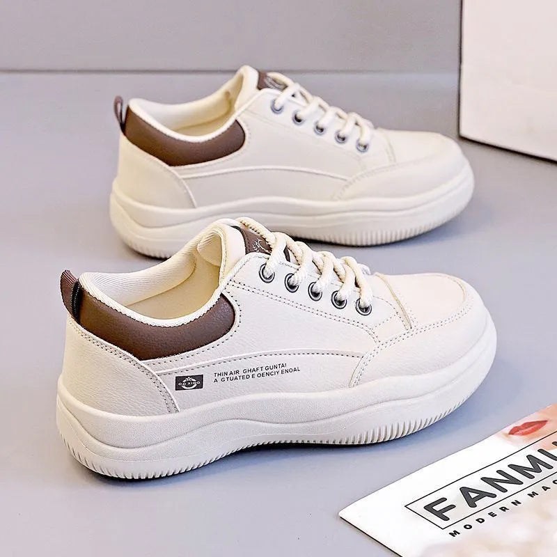 Women's Korean-style white shoes with cross straps, round toe and 3-5cm mid heel