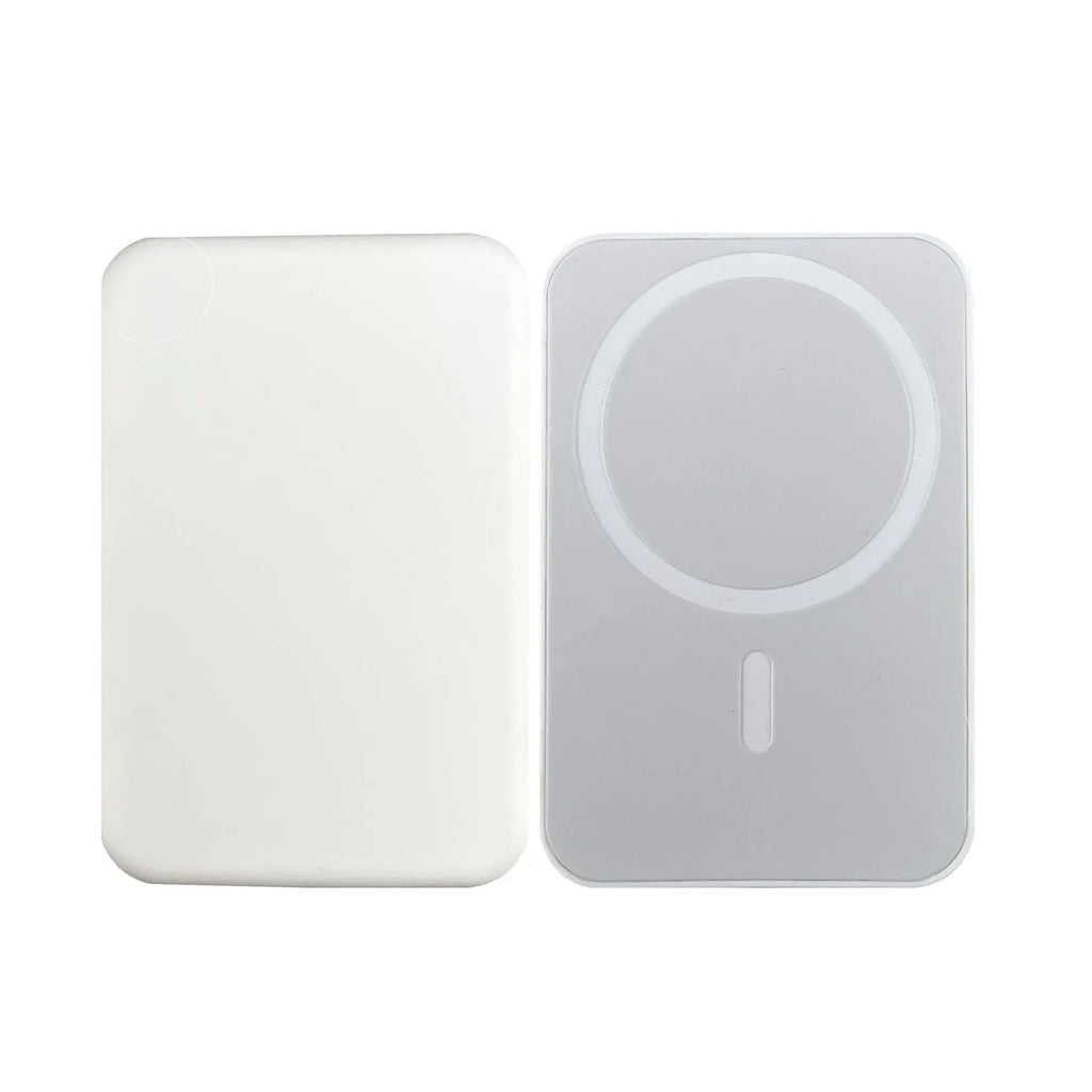 Magnetic wireless charging power bank in white colour showing compact rectangular design