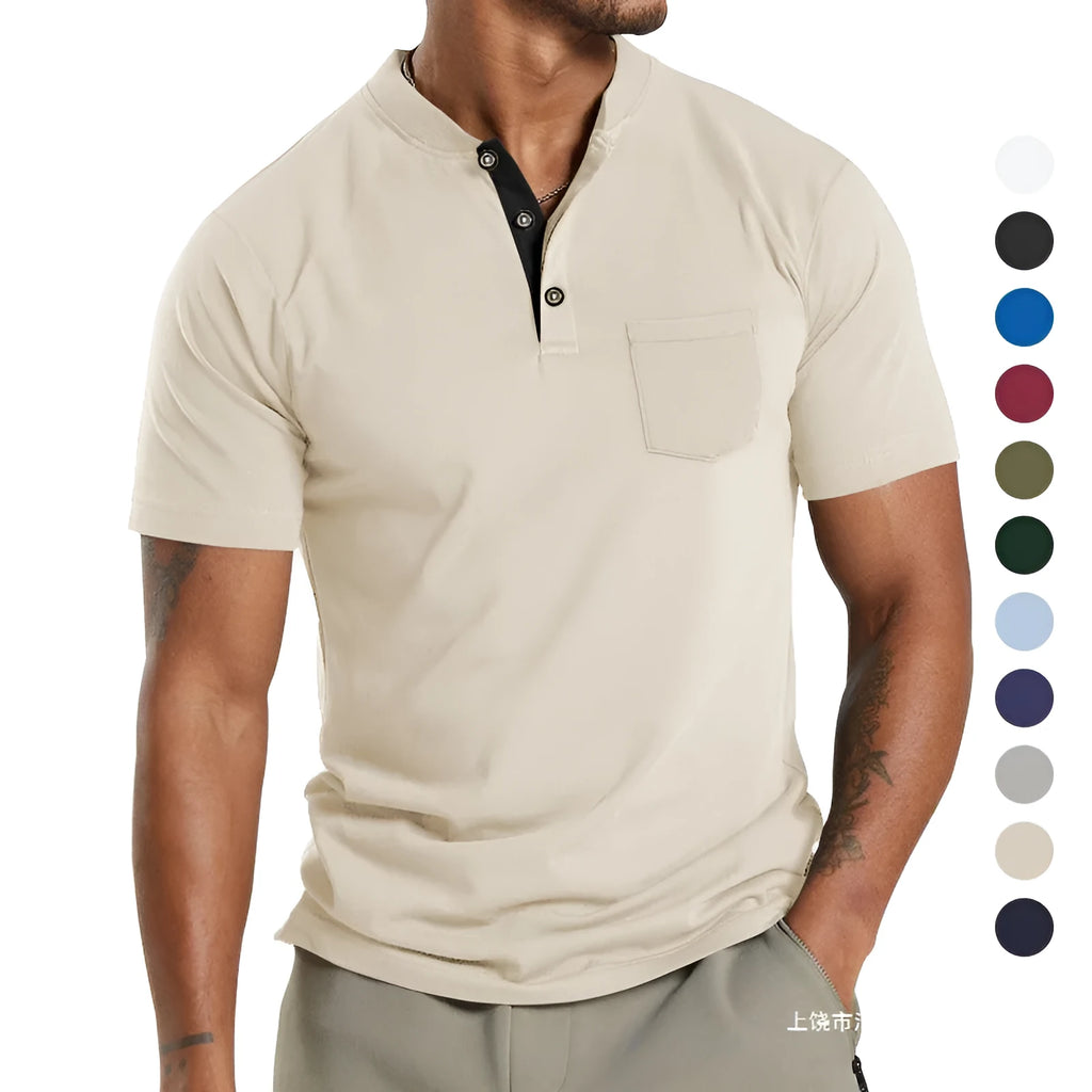Men's plus size solid colour short sleeve shirt with a button pocket in light grey.