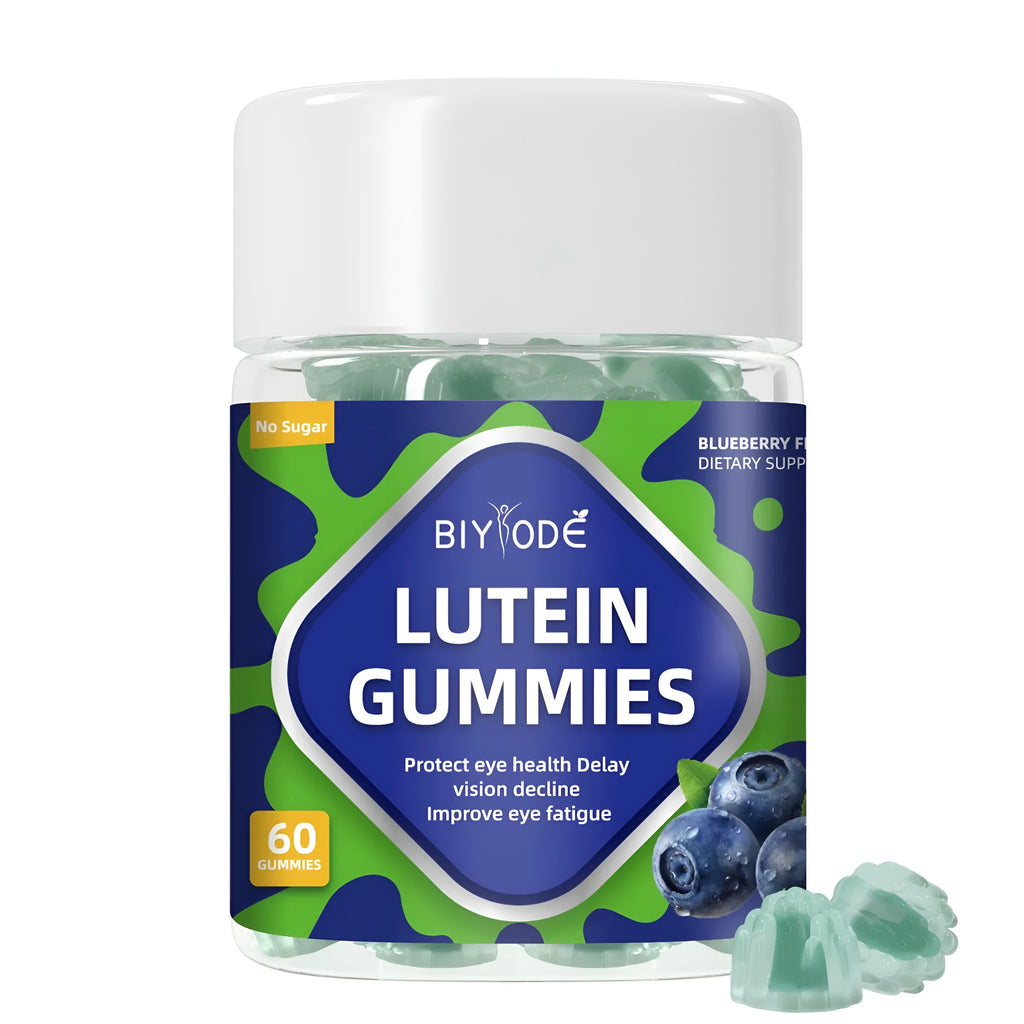 Wholesale bottle of 60 lutein gummies for eye health support with vitamins A, C, and E