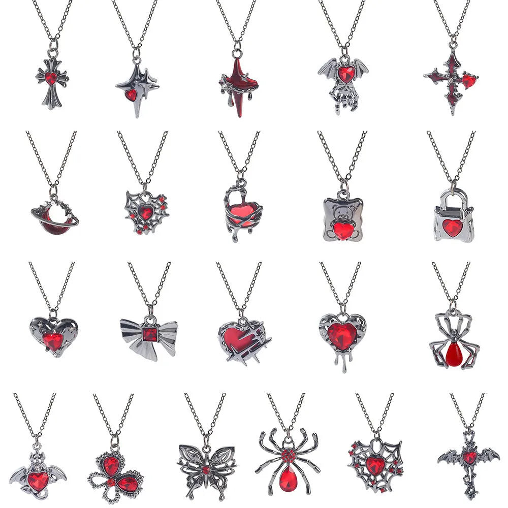 Dark style Halloween necklace with electroplated zinc alloy spider or bat pendant for Gothic costume wear