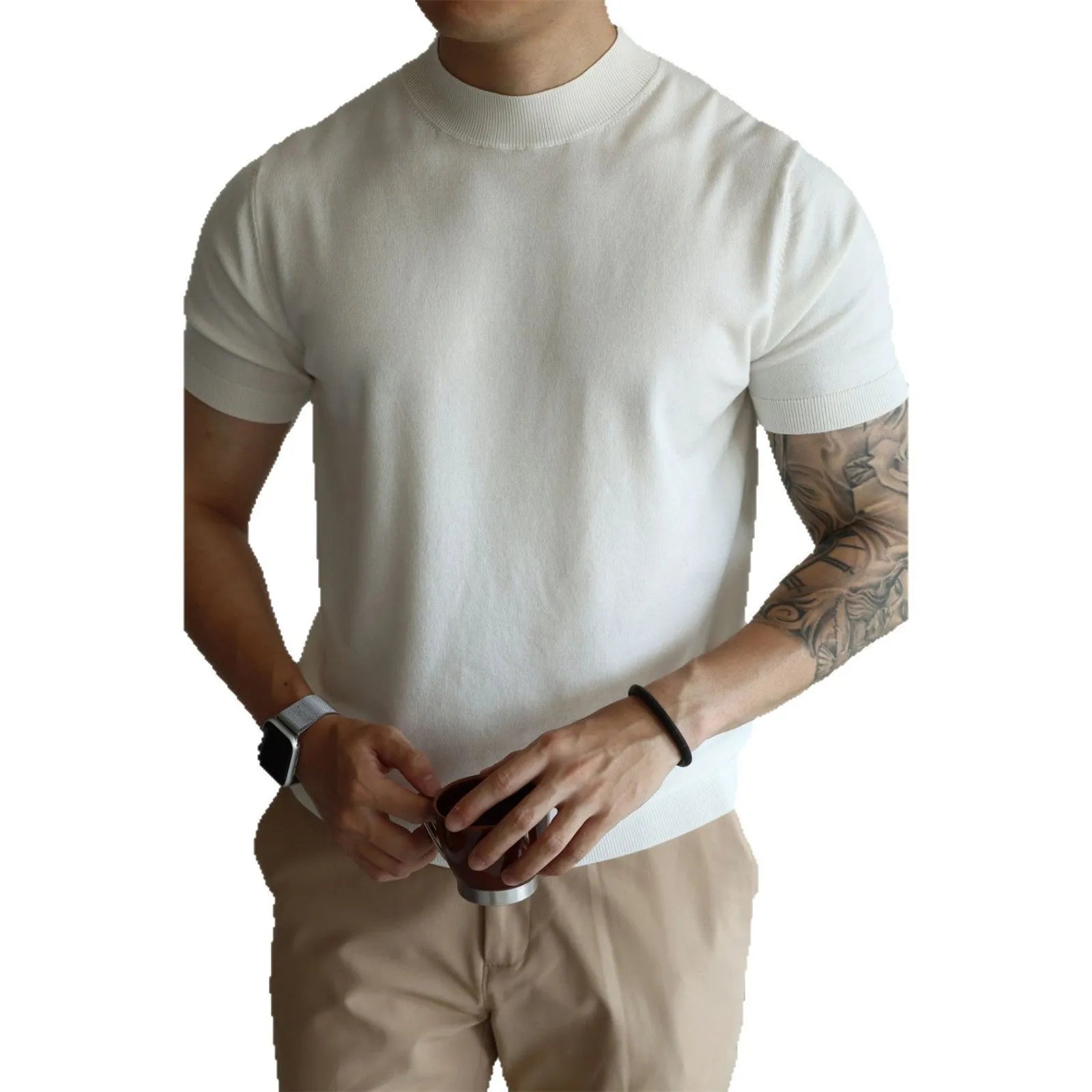 Men's slim-fit solid colour T-shirt in breathable polyester fabric for commuting