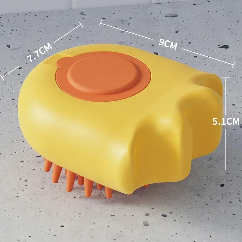 Blue pet bath brush with shampoo box and silicone bristles for cats and dogs