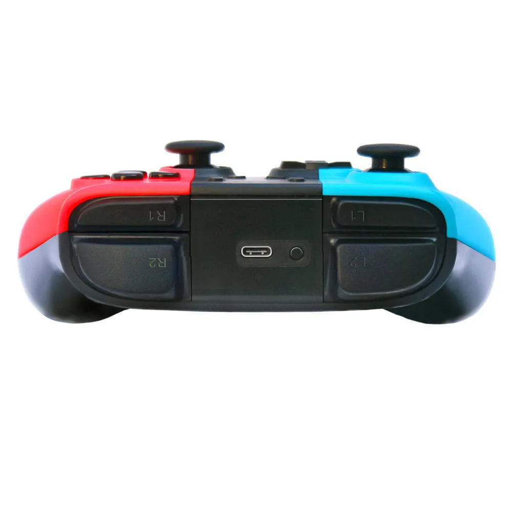 SWH Wireless Nintendo Switch game controller showing buttons, analog sticks, and LED indicators.