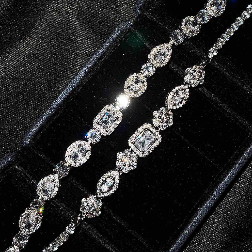 Women's geometric bracelet with silver and white gold plating featuring zircon stones