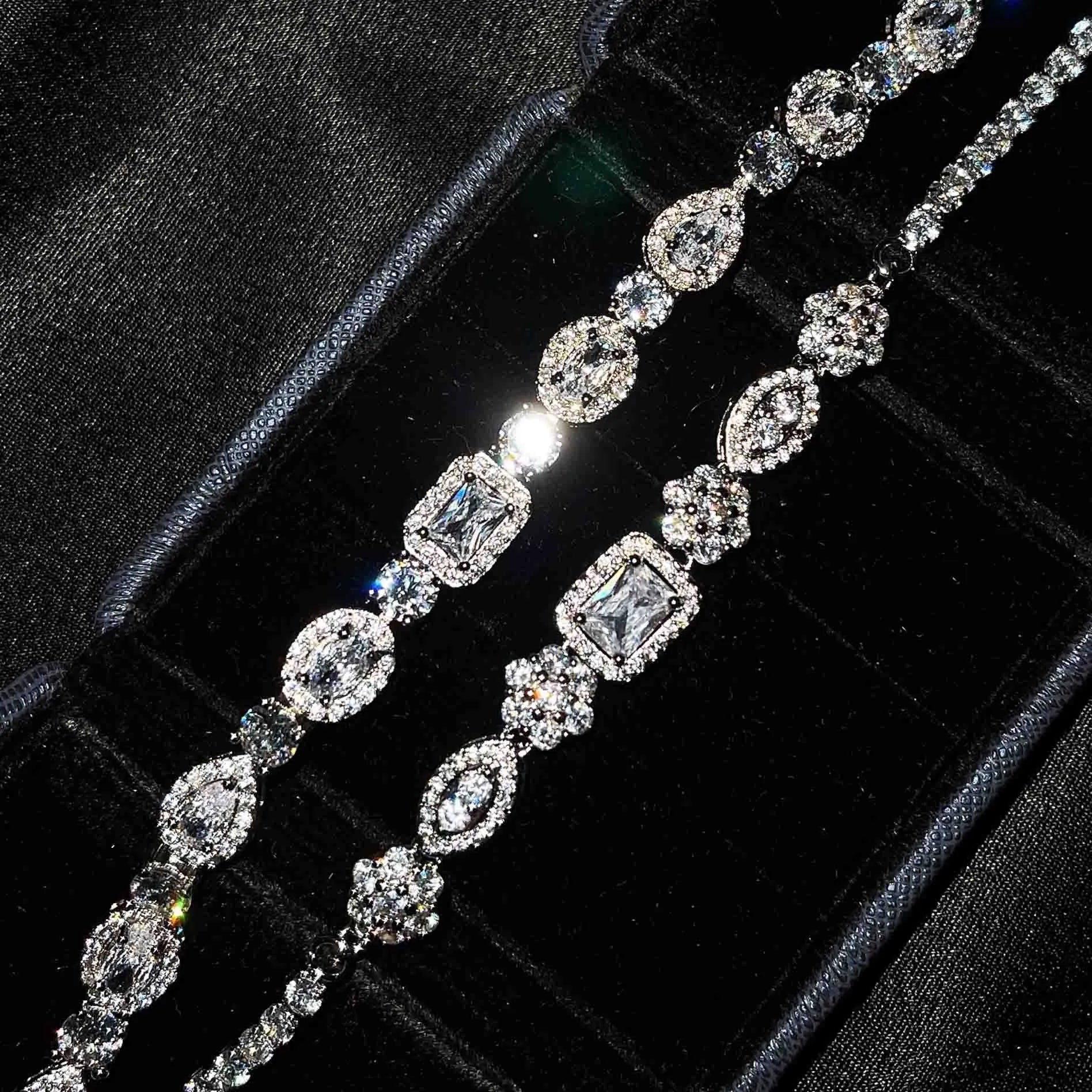 Women's geometric bracelet with silver and white gold plating featuring zircon stones