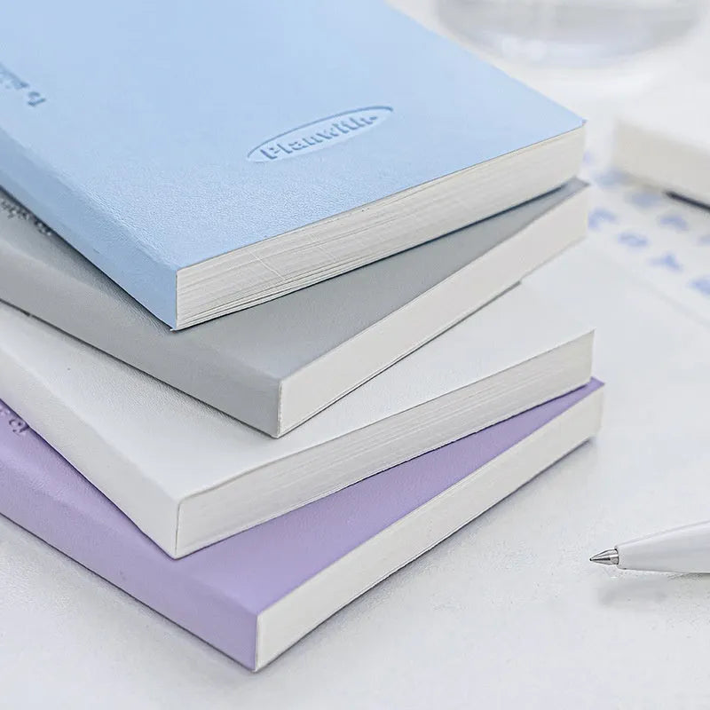 Embossed simple visual daily meter book in blue, showing prefect binding and white paper interior.