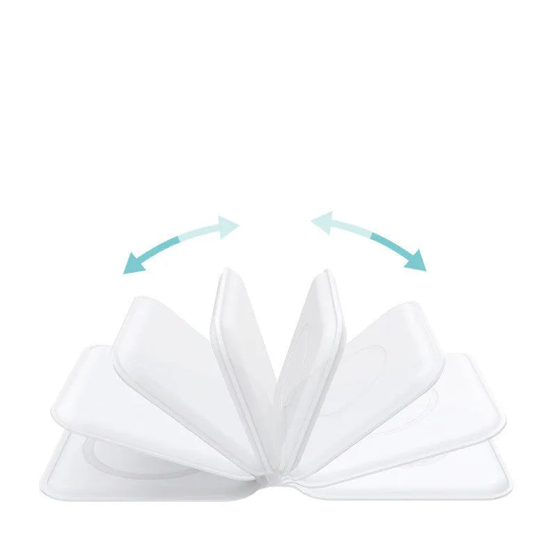White folding dual magnetic wireless charger with 15W fast charging showing adjustable angle