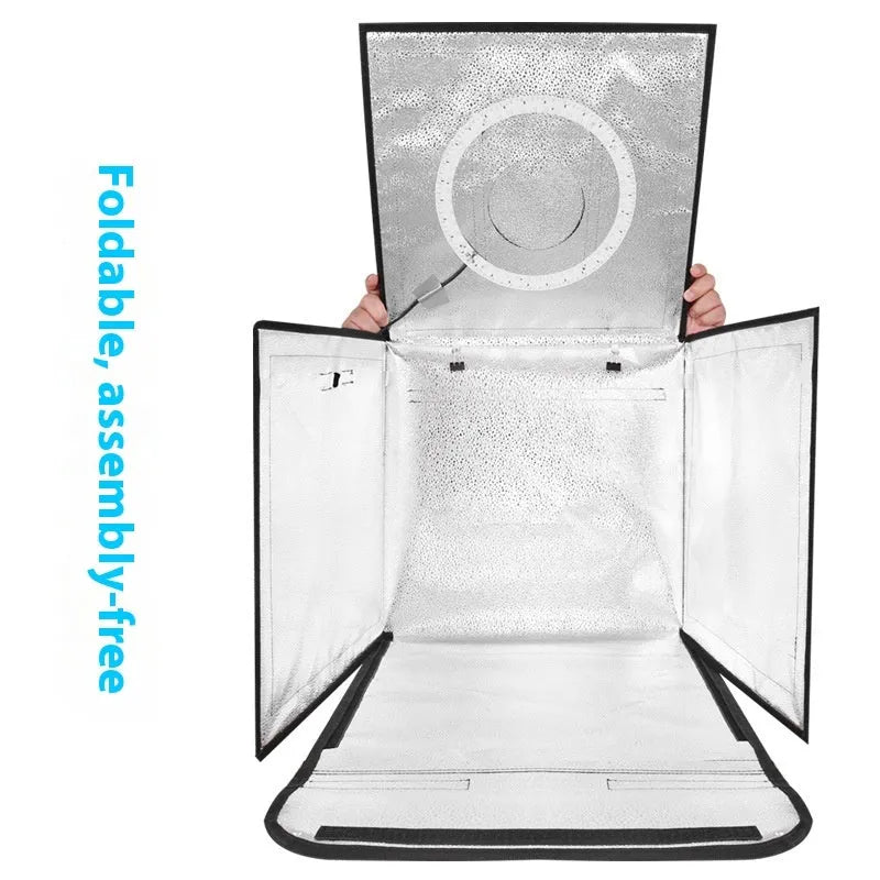 50cm studio light box with five-side folding design and three-colour lighting