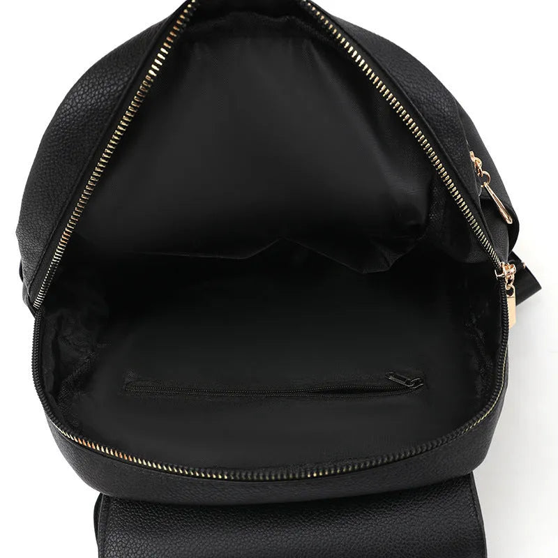 Women's soft PU leather backpack in street trend style with three-dimensional pocket