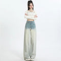 Women's gradient blue straight-leg wide-leg denim jeans in cotton fabric
