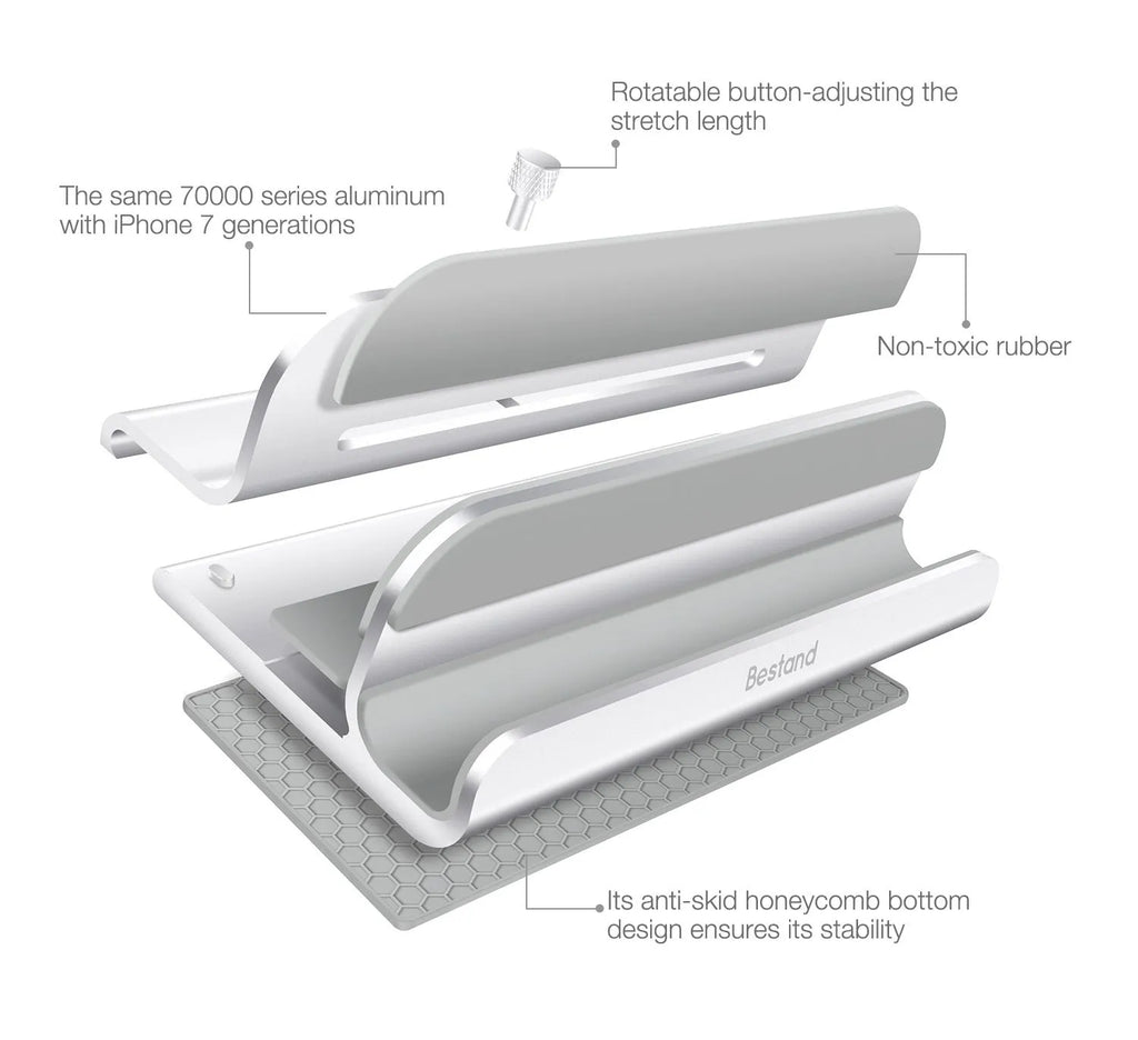 Silver aluminium alloy tablet lazy bracket on a desktop, 19x11.5x7.5cm universal fit