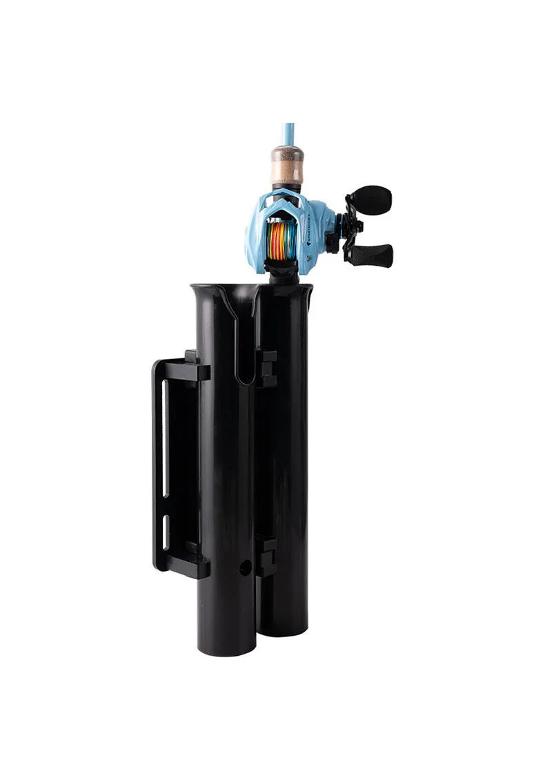 Plastic fishing rod rack with carbon fibre frame for bicycle and motorcycle attachment