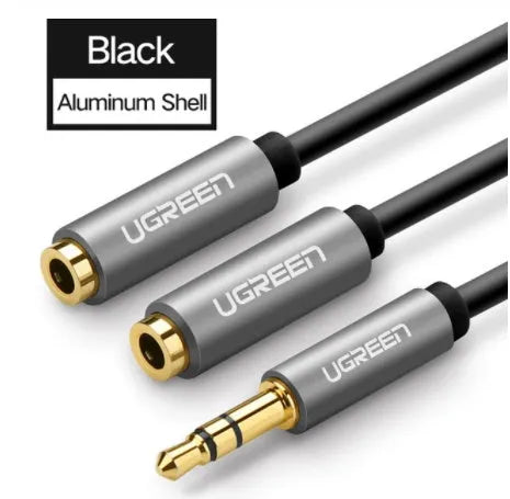 A short 0.2 metre black earphone cable with 3.5mm gold-plated connectors on a white background.