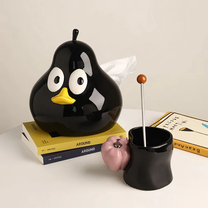 White ceramic pear-shaped tissue box holder in cute design with green colour option