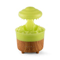 Wood grain white cloud-shaped humidifier with coloured LED lights and gentle mist emission