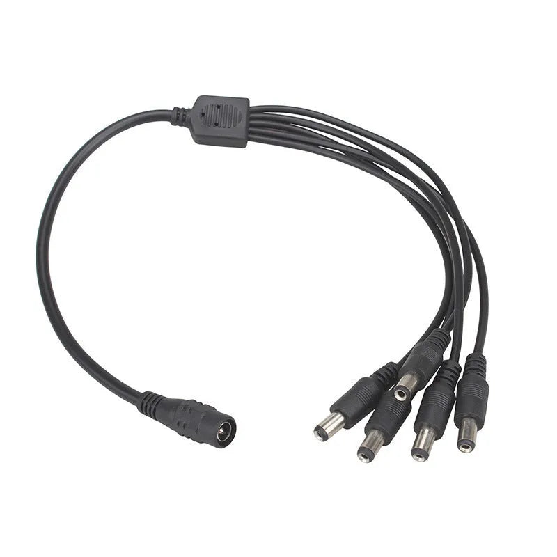 Black DC 1-in-4 monitoring power cable with 5.5mm connectors, length 0.39m