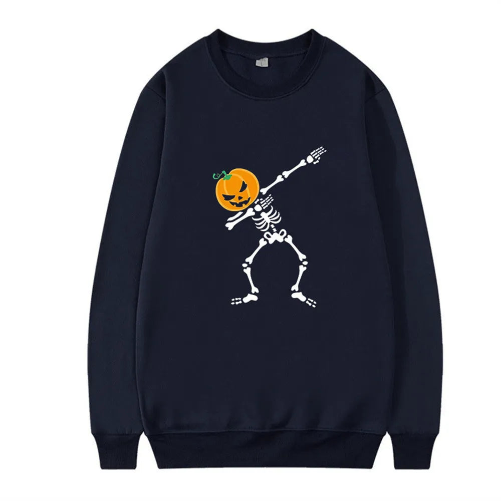 Long sleeve printed crew neck top in black red yellow white or orange red for autumn winter leisure wear