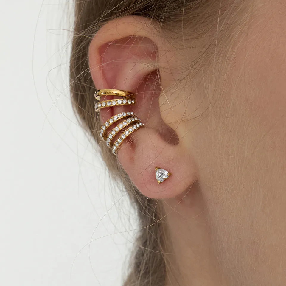 Women's stainless steel non-piercing clip-on earrings with geometric ring shape and electroplated finish in JDE0309004 colour.
