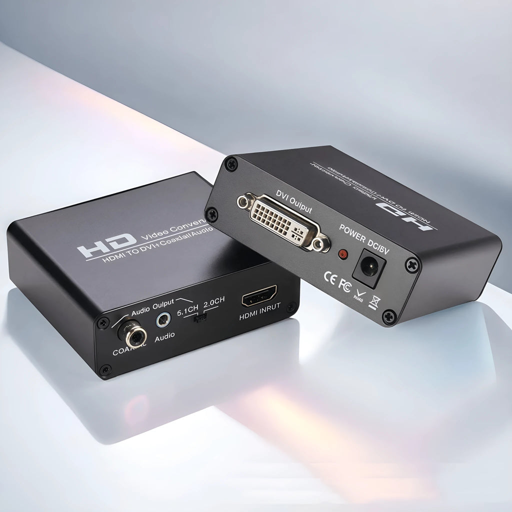 Black HDMI to DVI converter adapter with 1.5 metre cable and coaxial audio output port