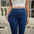 Blue elastic waist stretch slimming ankle-length jeans for women mid waist skinny cotton blend
