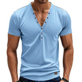 Men's loose fit V-neck pullover with button design in polyester blend fabric for sports