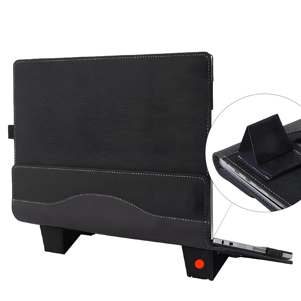 Black imitation leather protective sleeve for Microsoft Surface Laptop 6 with portable bracket design