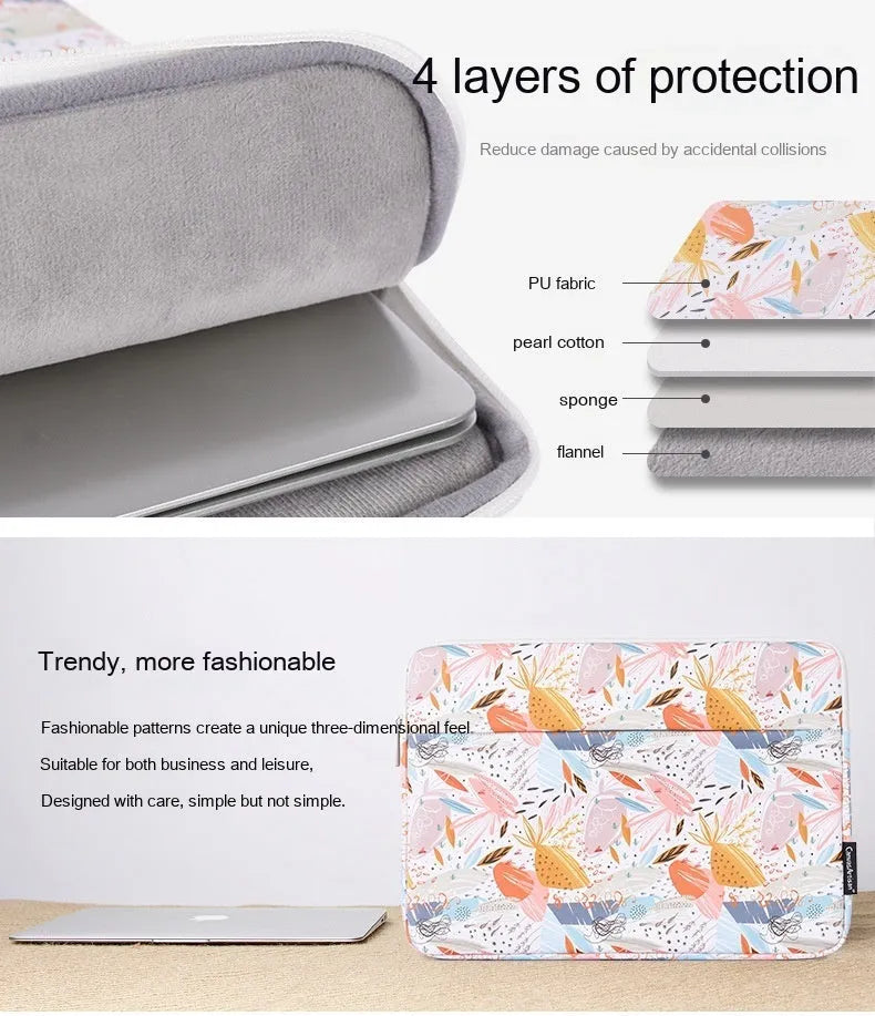 White waterproof PU leather laptop inner sleeve for 14 inch computers on a plain background.