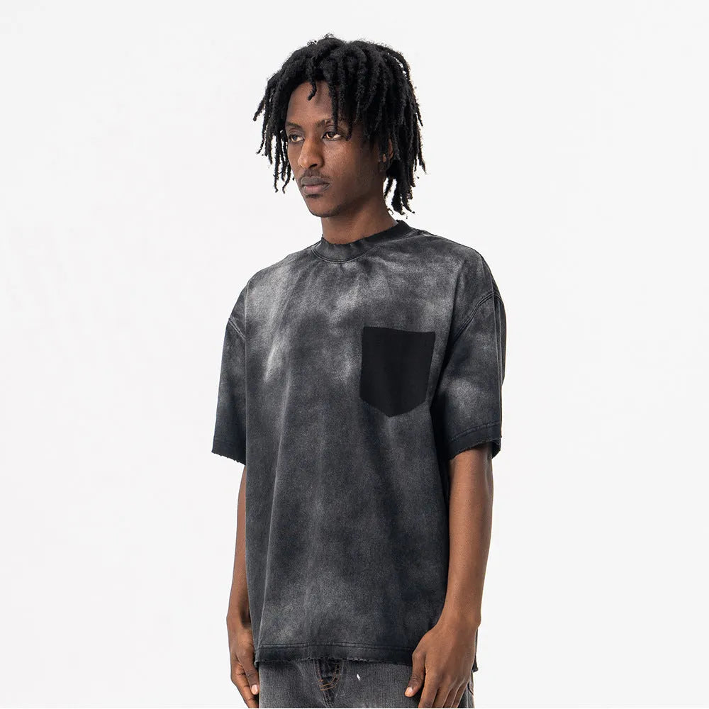 Men's black cotton t-shirt with letter print and drop shoulder sleeves loose fit