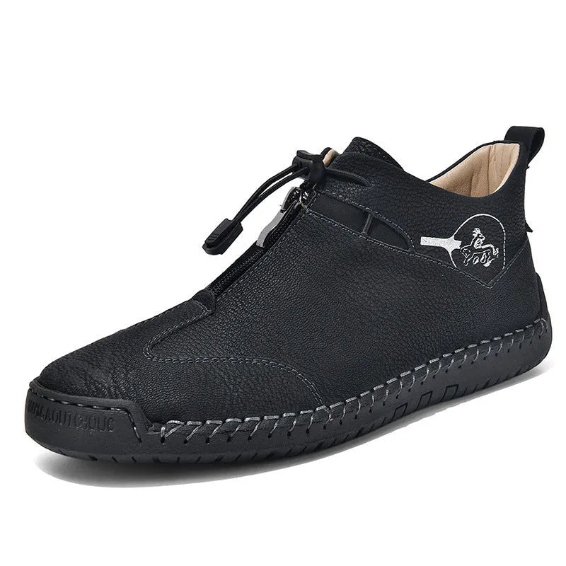 Men's casual leather shoes with round toe and height-increasing mid-heel in multiple colour options