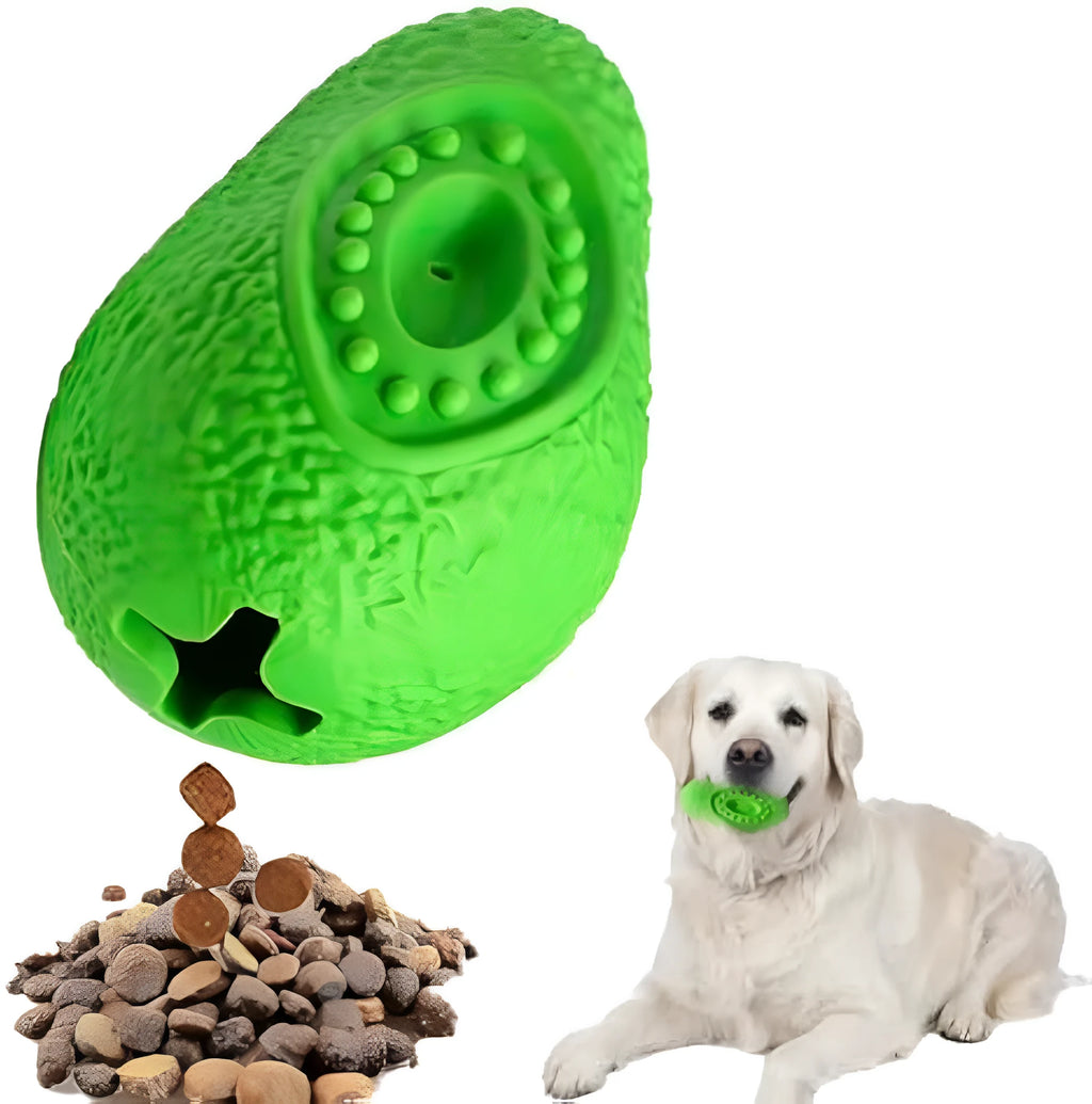 Green avocado-shaped rubber dog chew toy for aggressive chewers with textured surface