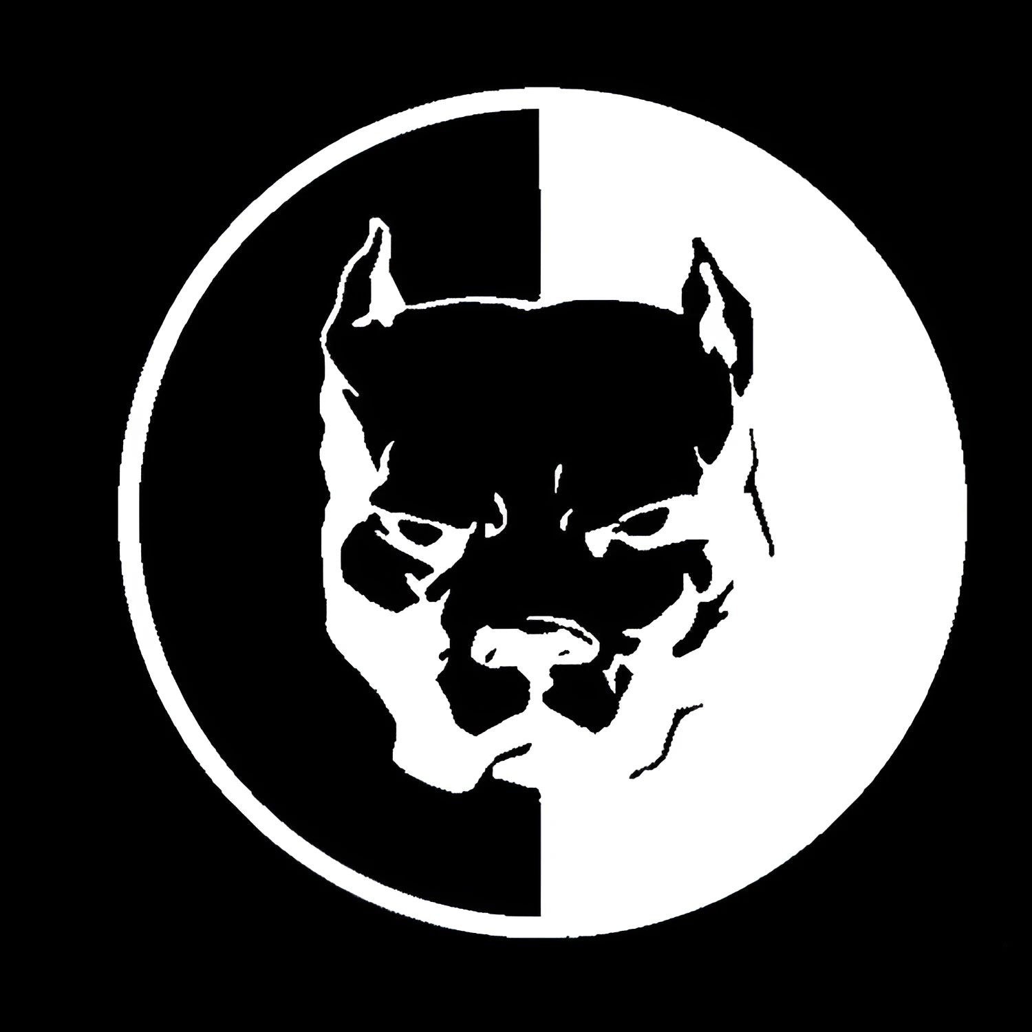 Square reflective sticker with a superhero bulldog and R emblem, shown in red on a dark background.