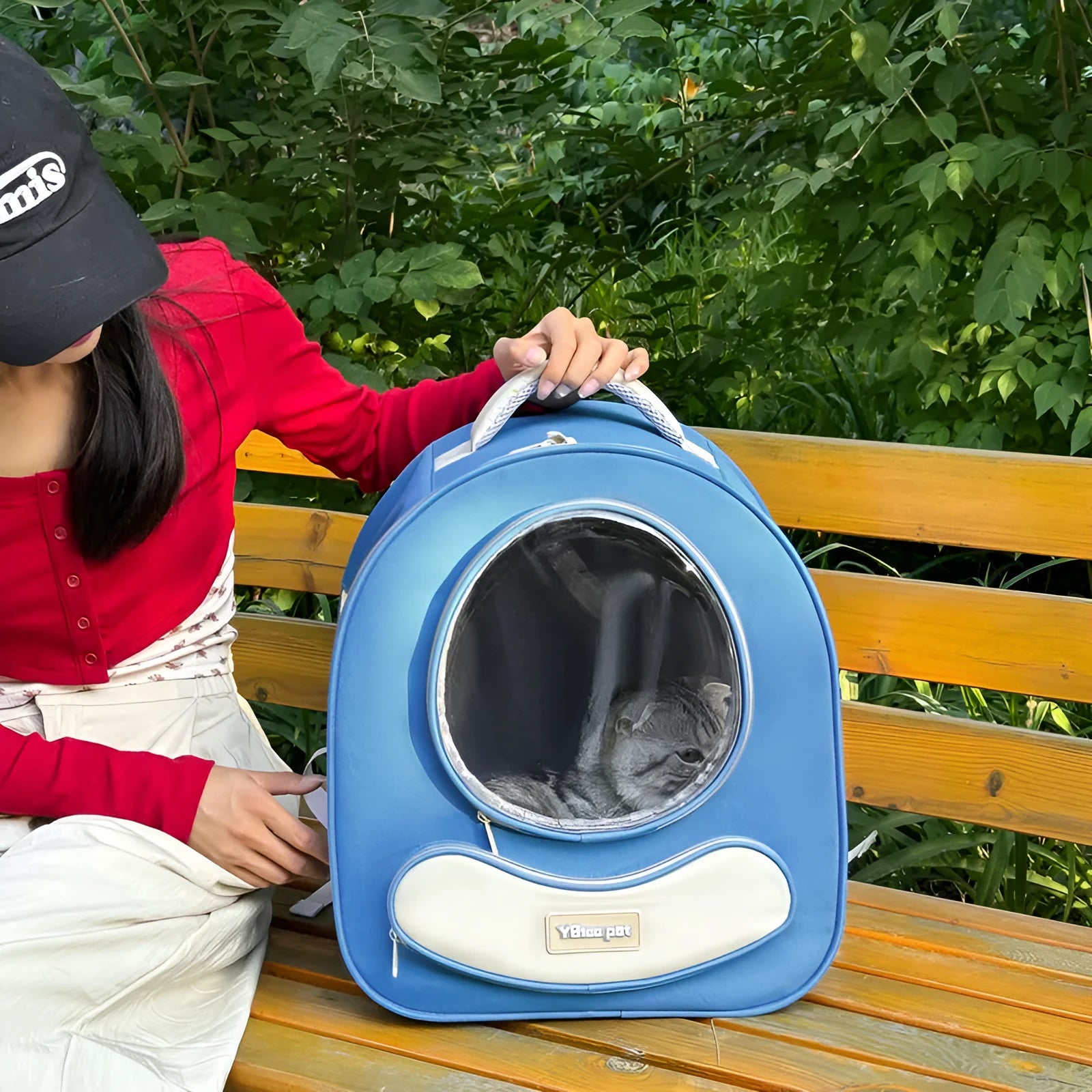 Breathable polyester pet backpack in khaki with large capacity space capsule design