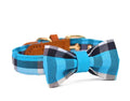Leather stitching drawable mesh bow pet tie collar for small to medium dogs in classic khaki, Bordeaux red, Rhine blue